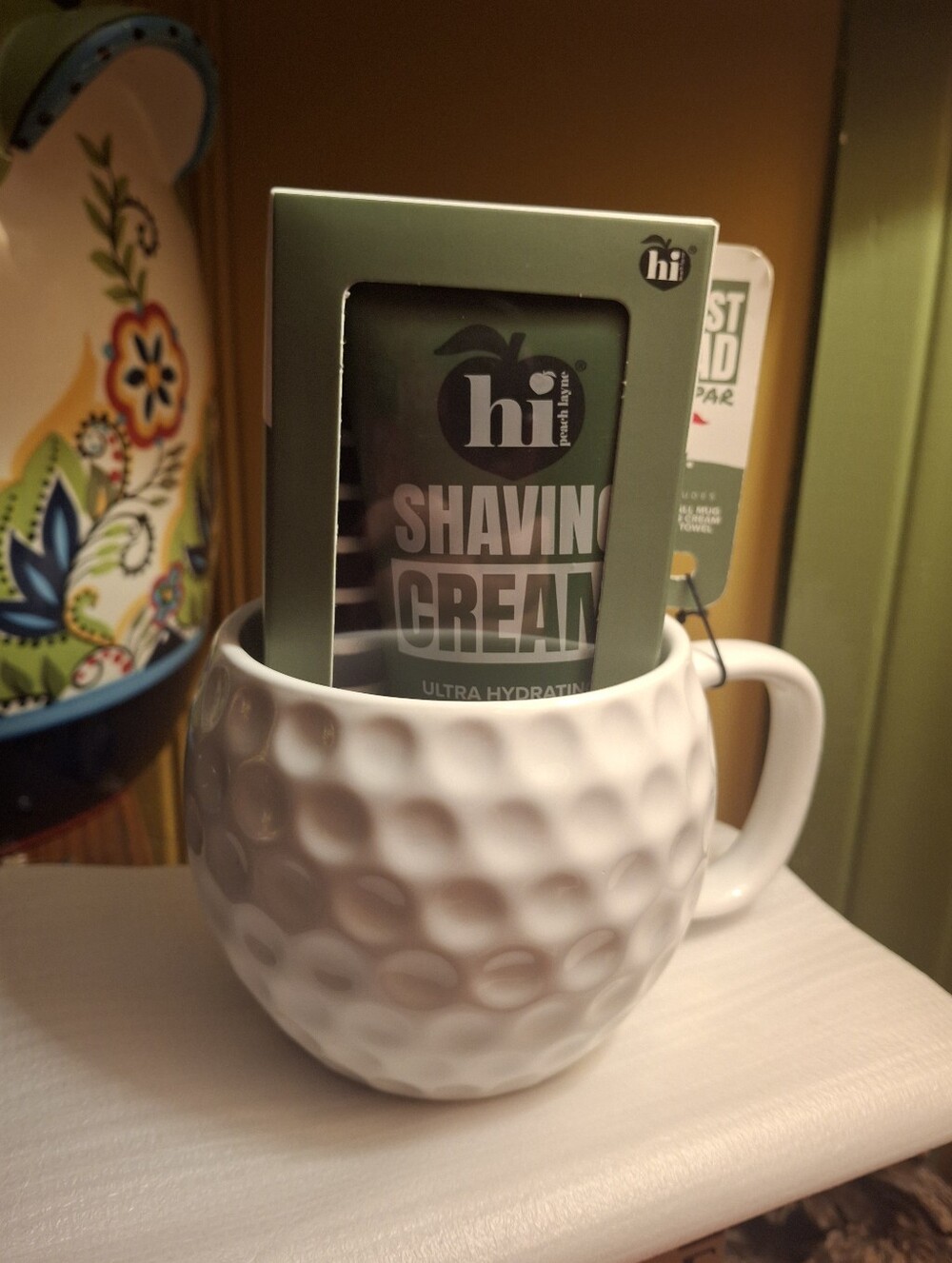 Golf Ball Shaped Mug 10oz. Gift Set W Hi Peach Shave Cream & Golf Towel NEW